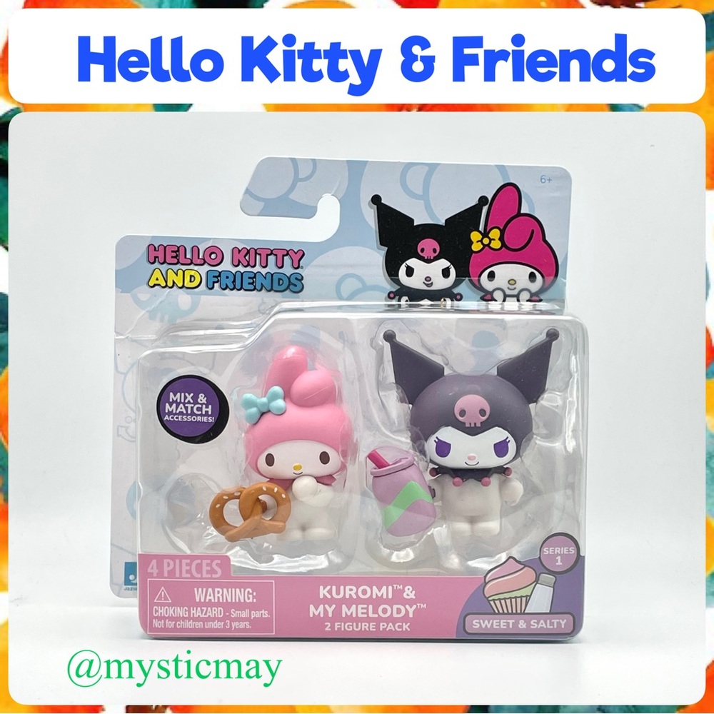 New HELLO KITTY & FRIENDS 2 Figure Set Sweet & Salty MY MELODY w KUROMI Doll Toy